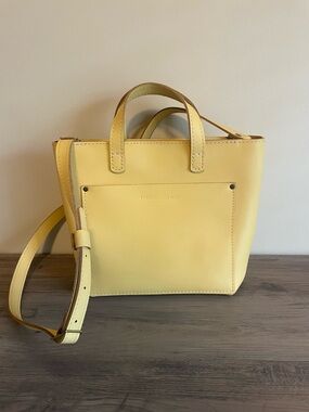 Portland Leather Mini Crossbody Tote Zipper Bag in Vanilla Yellow